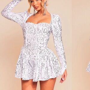 PrettyLittleThing White Sequin Romper